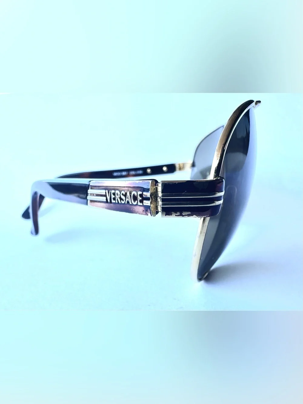 Versace Gold Frame Sunglasses with Gray Blue Lenses